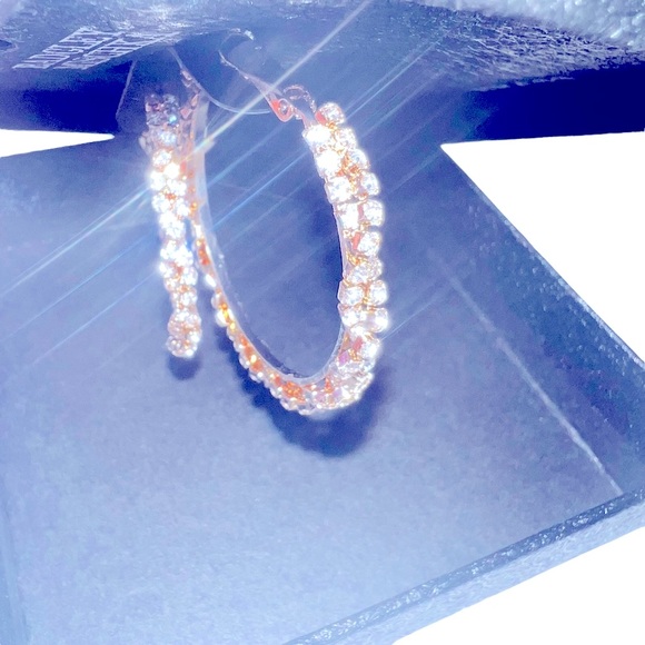 New Badgley Mischka Statement Gold Hoop Statement Earrings - Picture 5 of 6